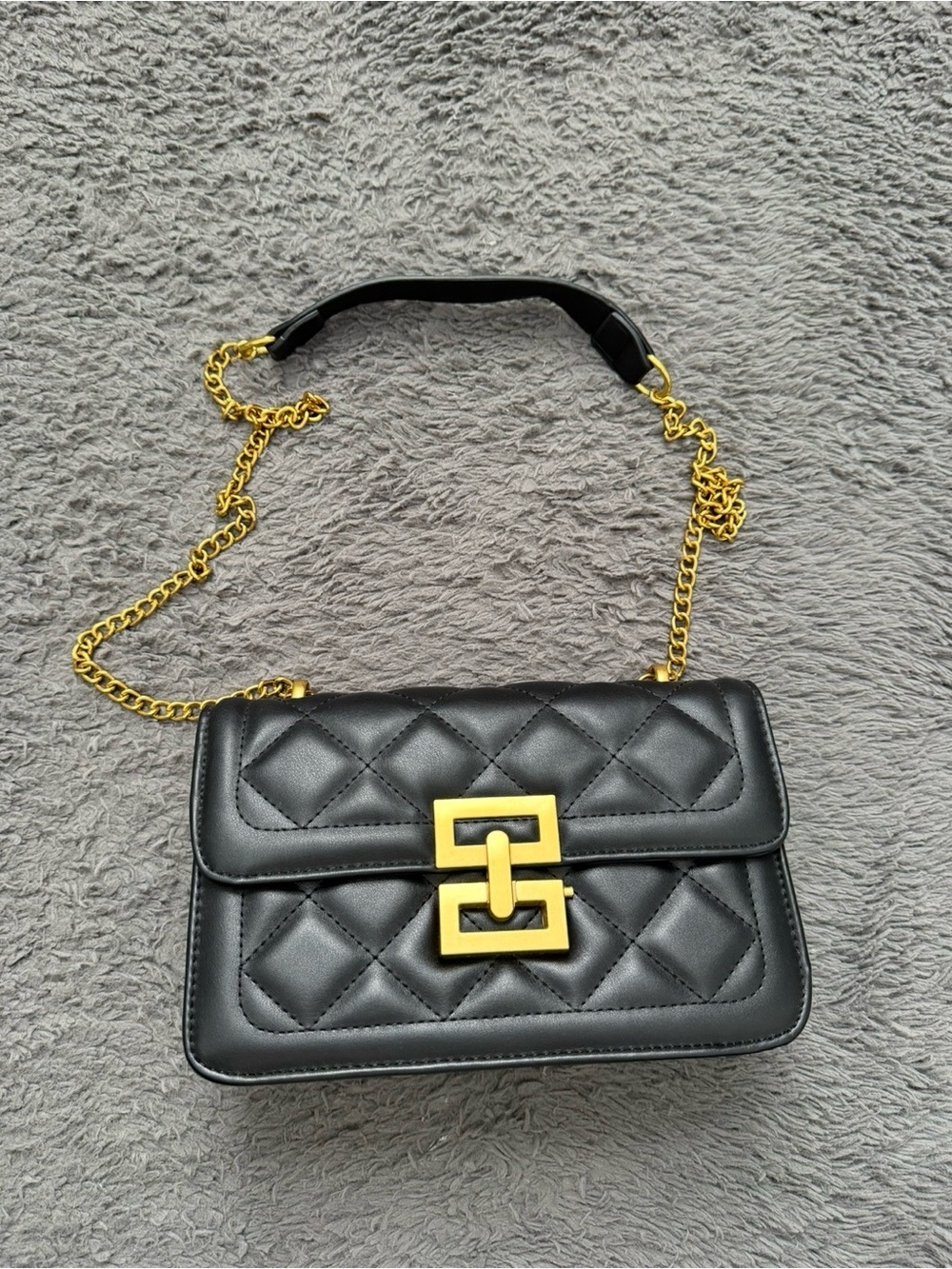 Black Quilted Chain Strap Shoulder Bag with Gold-Tone Hardware